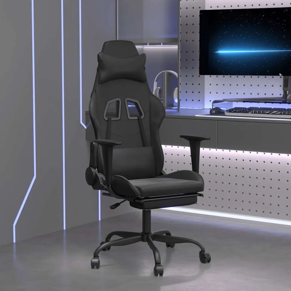 Sedia da Gaming con Massaggio e Poggiapiedi Nera Similpelle