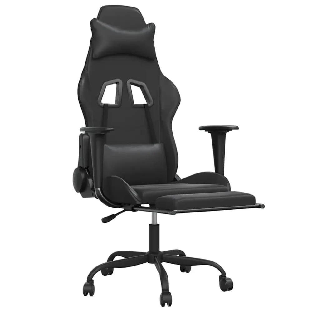 Sedia da Gaming con Massaggio e Poggiapiedi Nera Similpelle