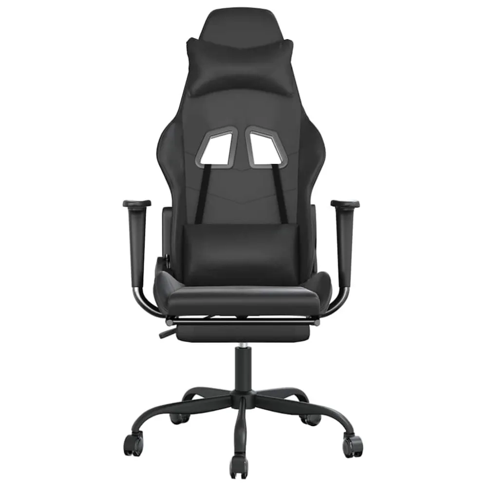 Sedia da Gaming con Massaggio e Poggiapiedi Nera Similpelle