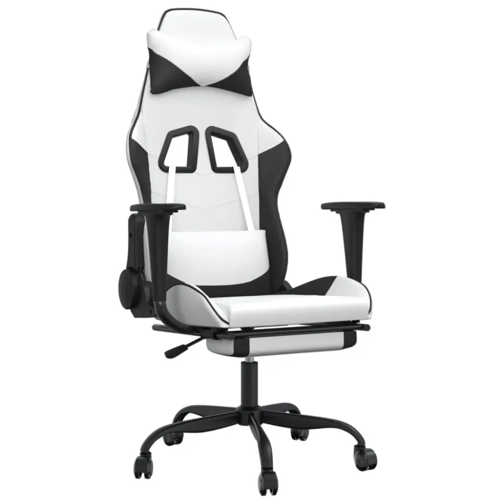 Sedia da Gaming con Poggiapiedi Bianco e Nero Similpelle