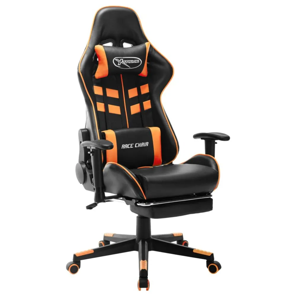 Sedia da Gaming con Poggiapiedi Nera e Arancione Similpelle