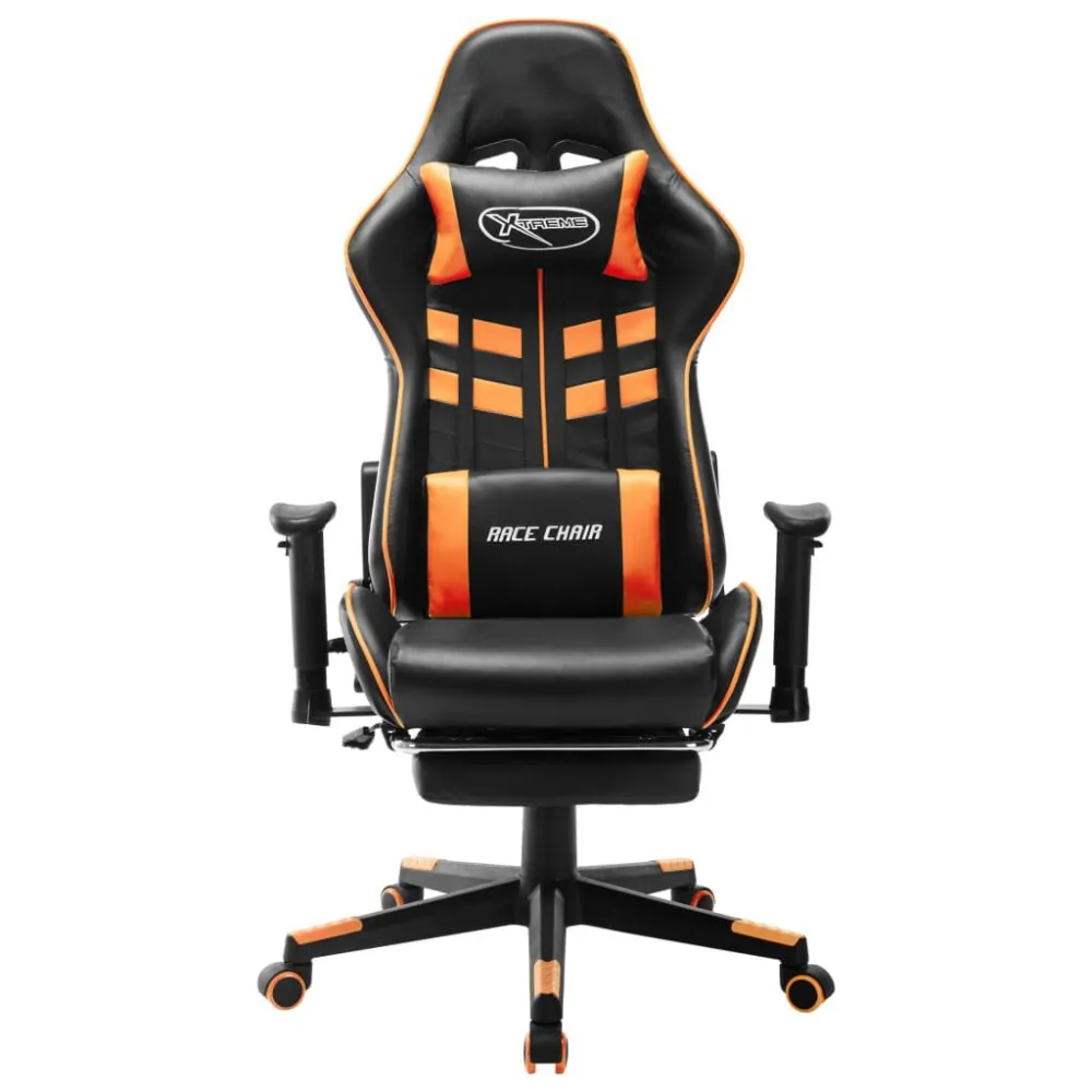 Sedia da Gaming con Poggiapiedi Nera e Arancione Similpelle