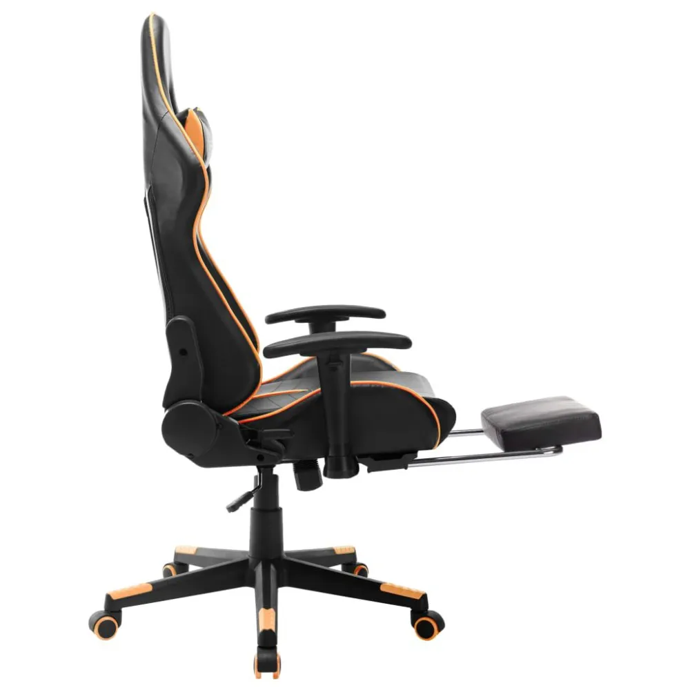 Sedia da Gaming con Poggiapiedi Nera e Arancione Similpelle