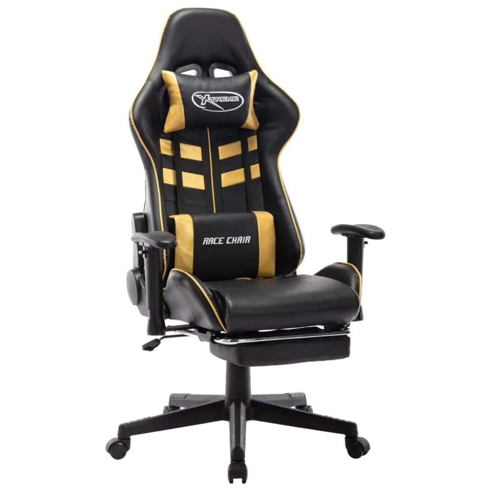 Sedia da Gaming con Poggiapiedi Nera e Oro Similpelle
