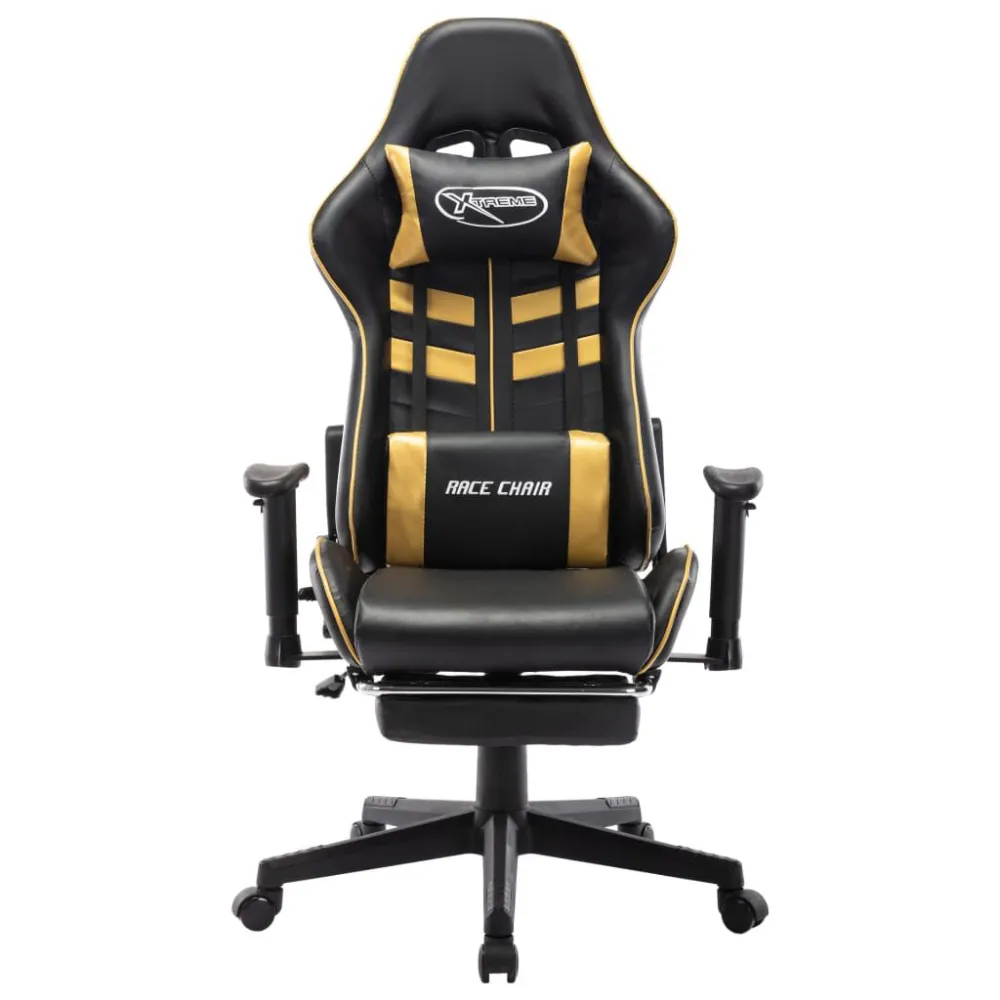 Sedia da Gaming con Poggiapiedi Nera e Oro Similpelle