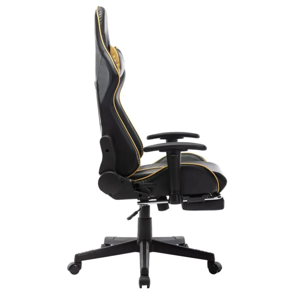 Sedia da Gaming con Poggiapiedi Nera e Oro Similpelle