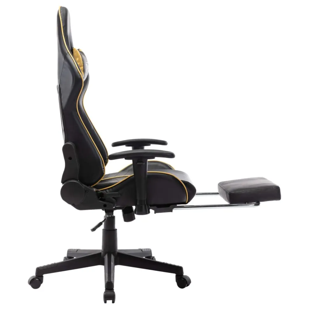 Sedia da Gaming con Poggiapiedi Nera e Oro Similpelle