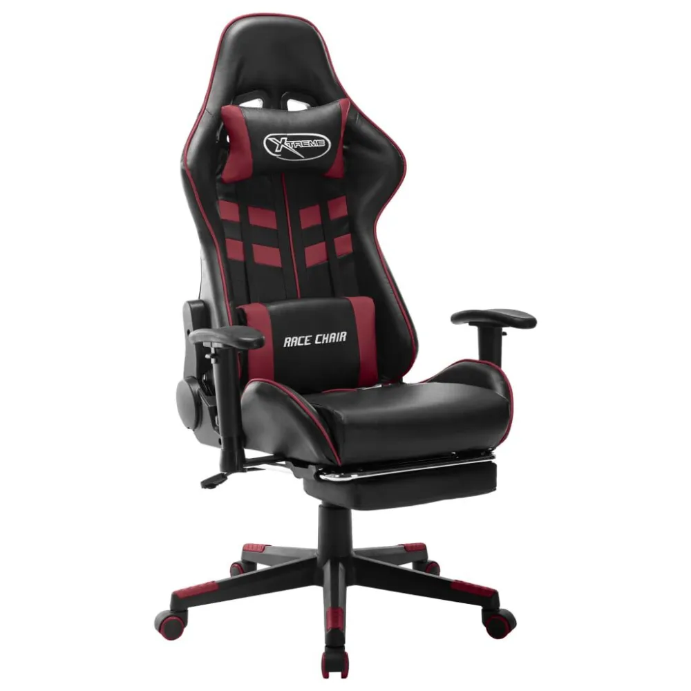 Sedia da Gaming con Poggiapiedi Nera e Rosso Vino Similpelle