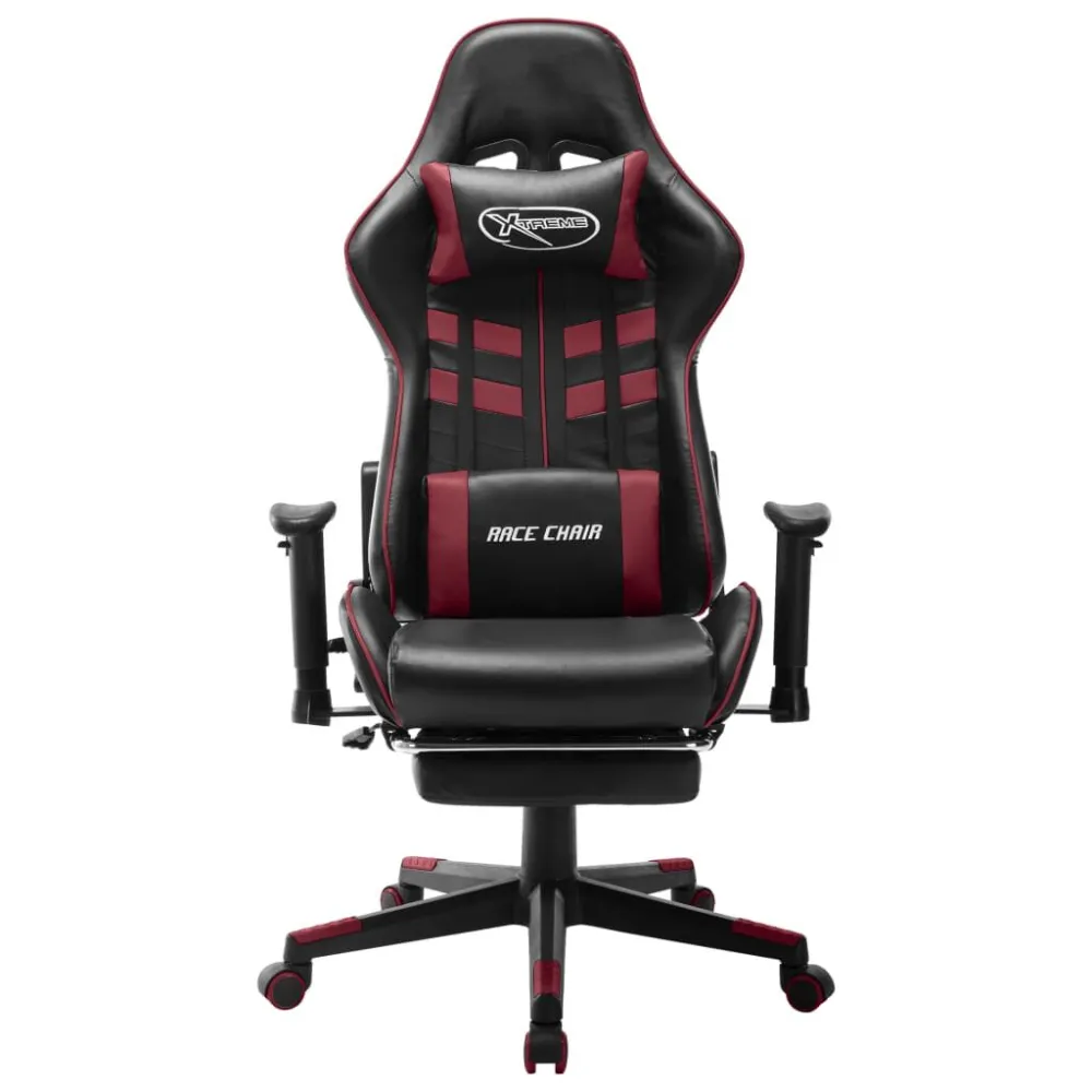 Sedia da Gaming con Poggiapiedi Nera e Rosso Vino Similpelle