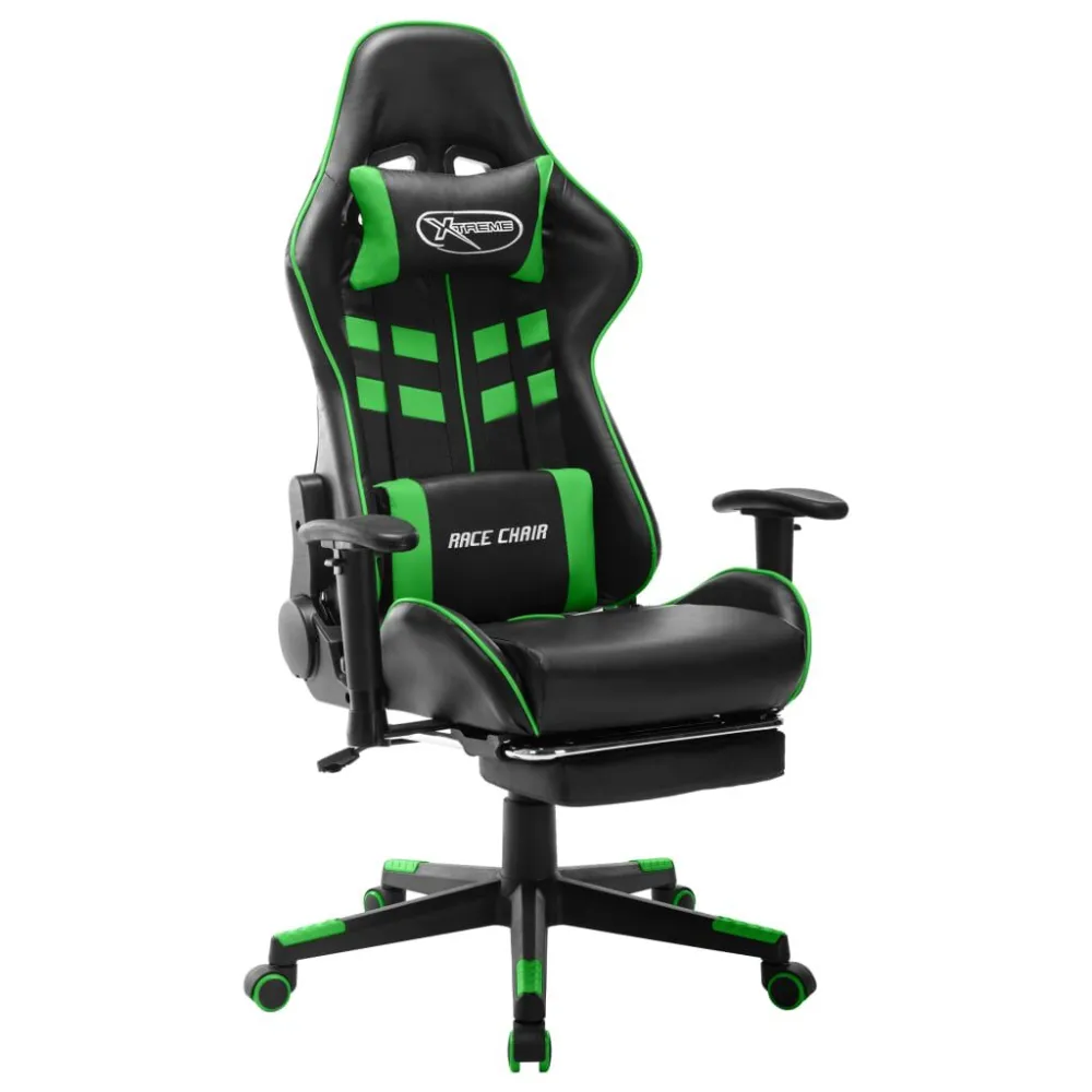 Sedia da Gaming con Poggiapiedi Nera e Verde Similpelle