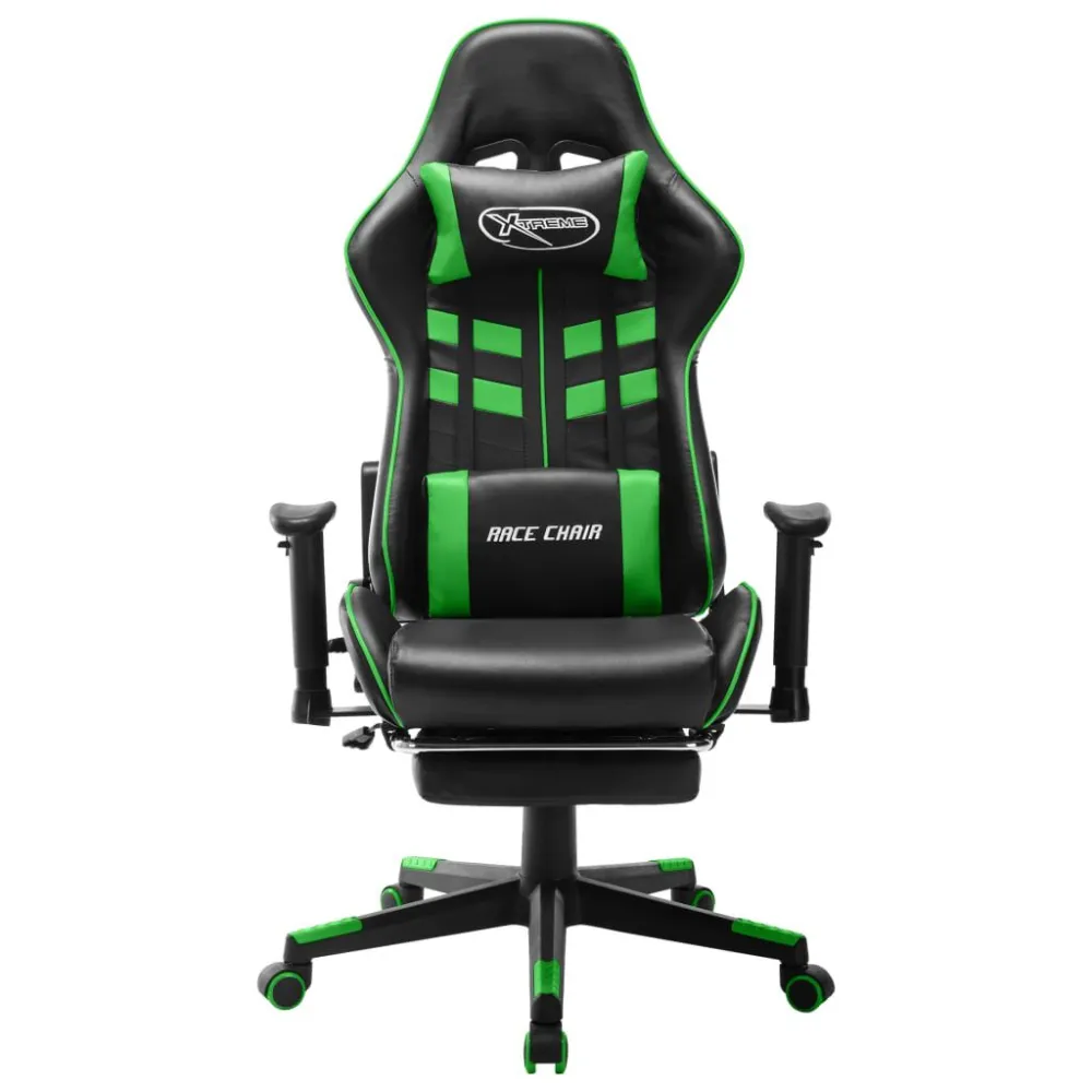 Sedia da Gaming con Poggiapiedi Nera e Verde Similpelle