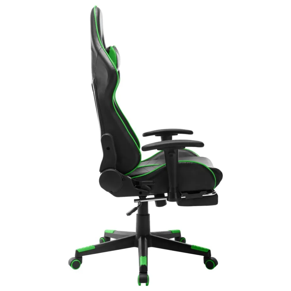 Sedia da Gaming con Poggiapiedi Nera e Verde Similpelle