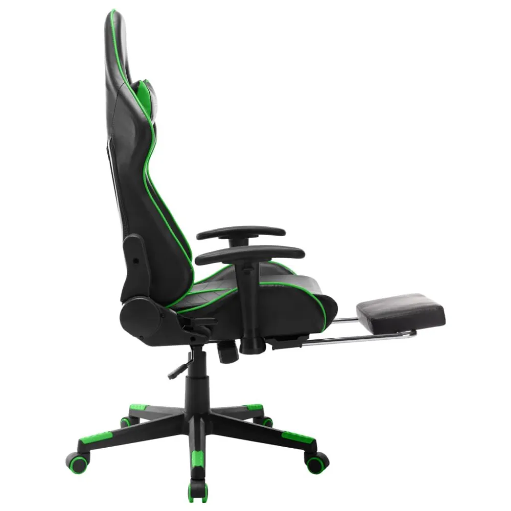 Sedia da Gaming con Poggiapiedi Nera e Verde Similpelle