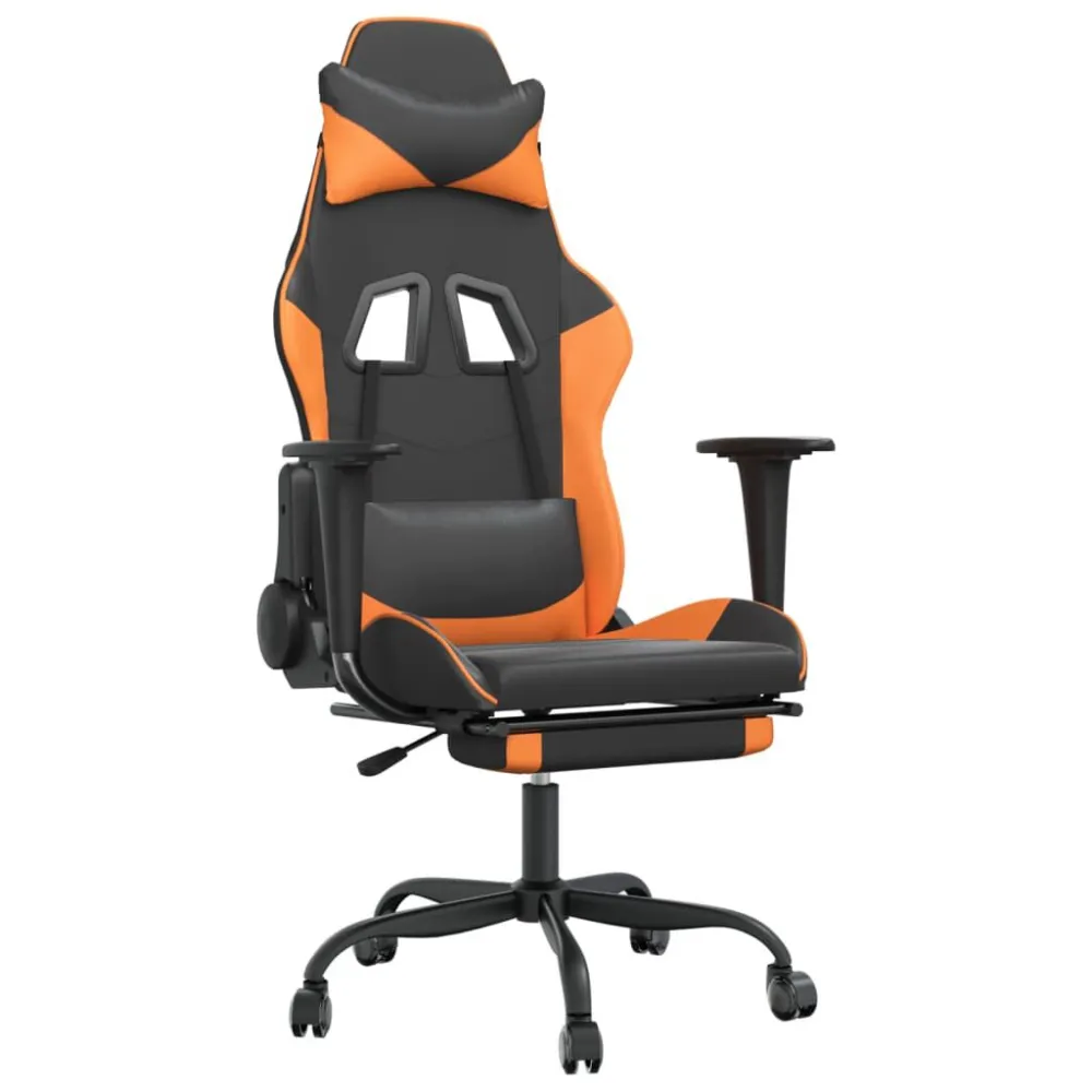 Sedia da Gaming con Poggiapiedi Nero e Arancione Similpelle