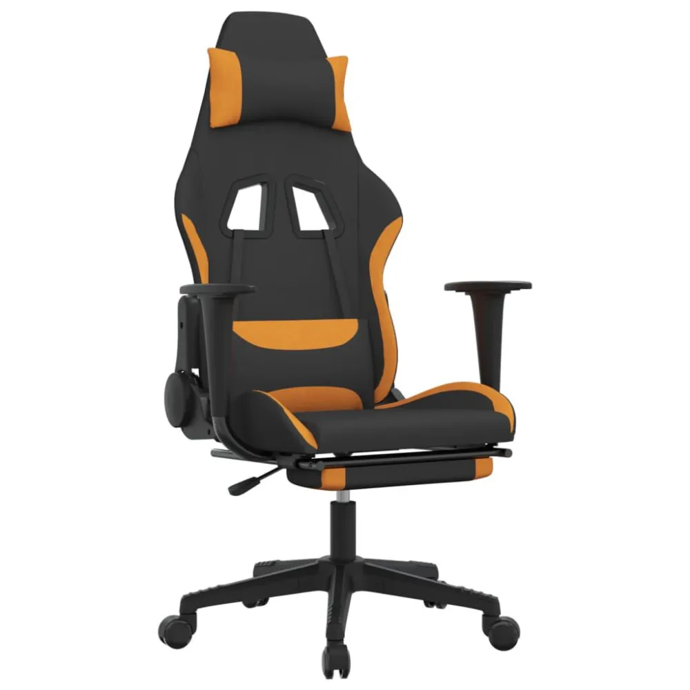 Sedia da Gaming con Poggiapiedi Nero e Arancione Tessuto