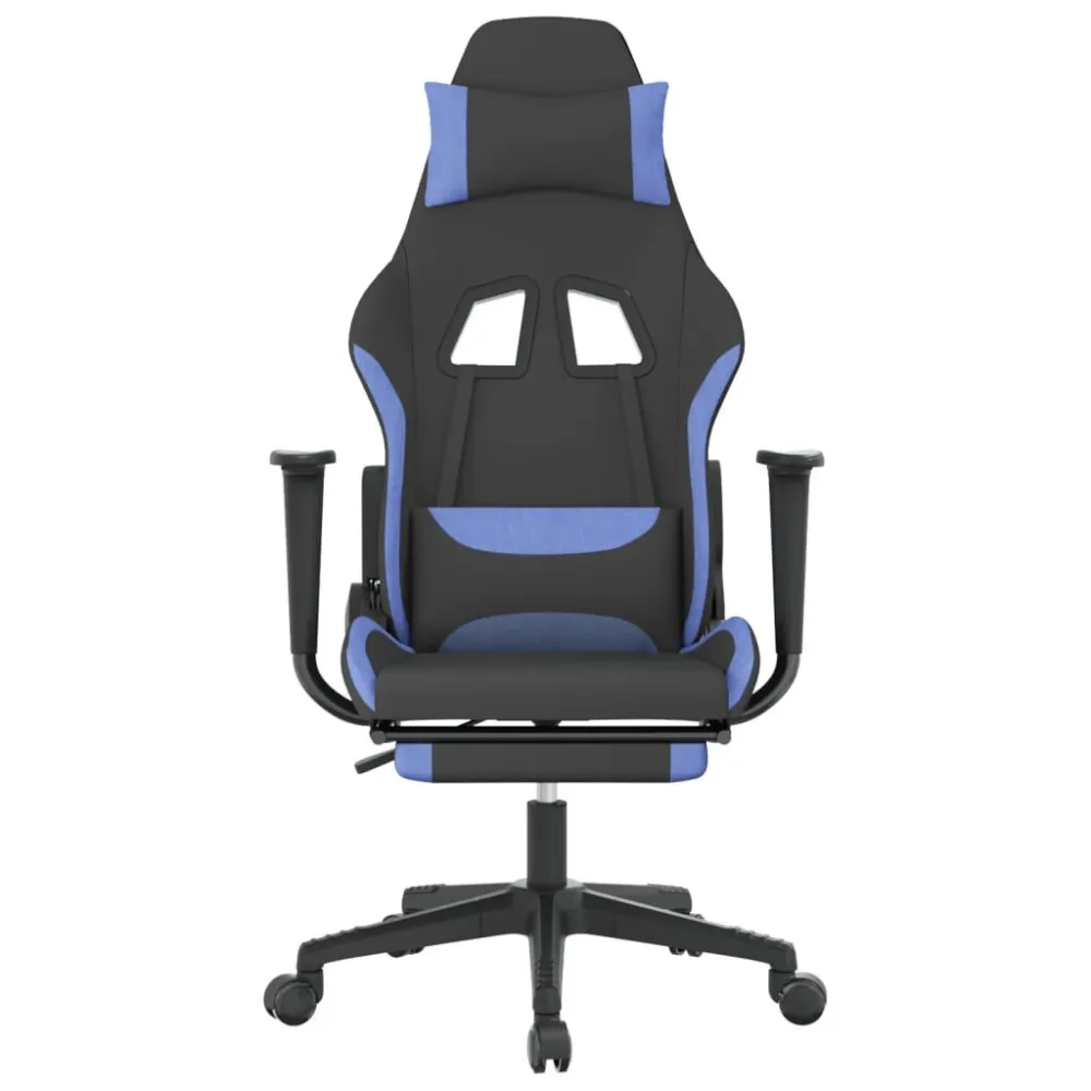 Sedia da Gaming con Poggiapiedi Nero e Blu Tessuto