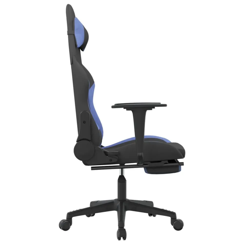 Sedia da Gaming con Poggiapiedi Nero e Blu Tessuto