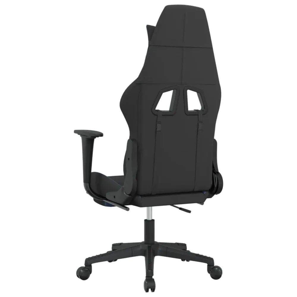 Sedia da Gaming con Poggiapiedi Nero e Blu Tessuto
