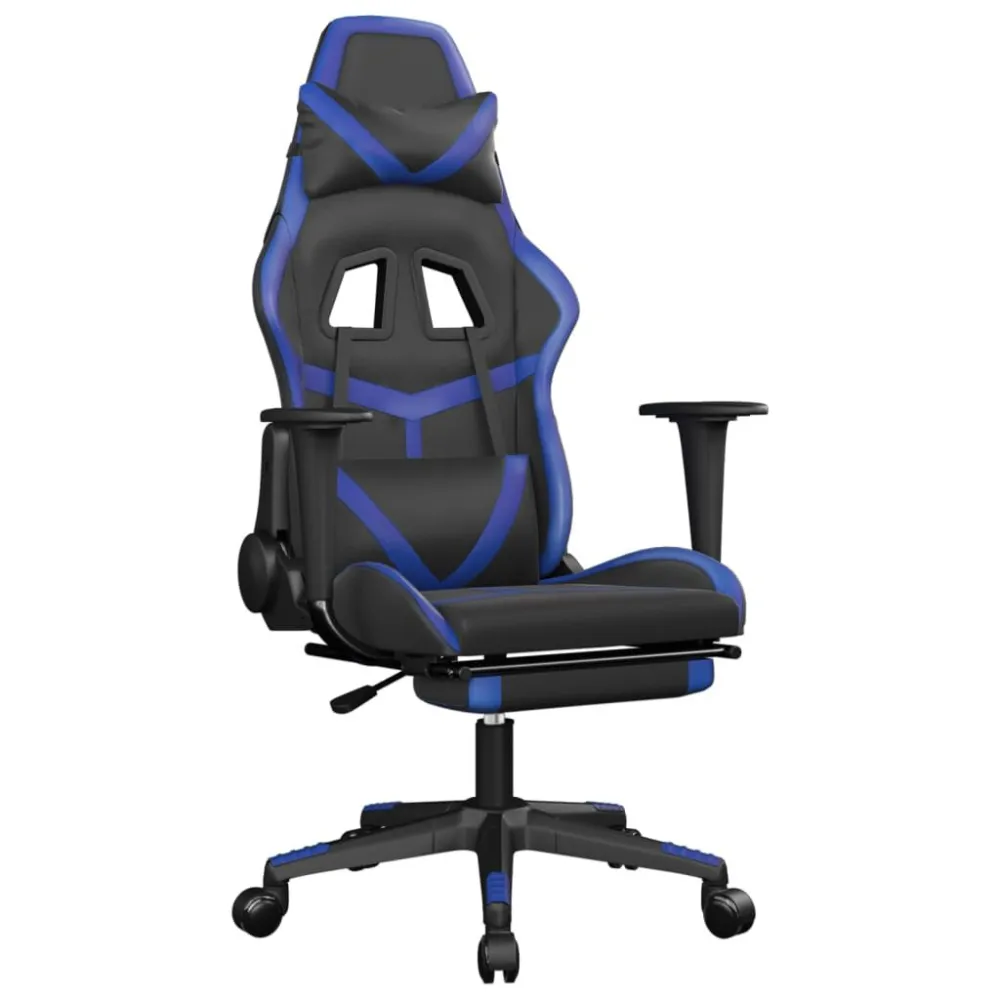 Sedia da Gaming con Poggiapiedi Nero e Blu Similpelle