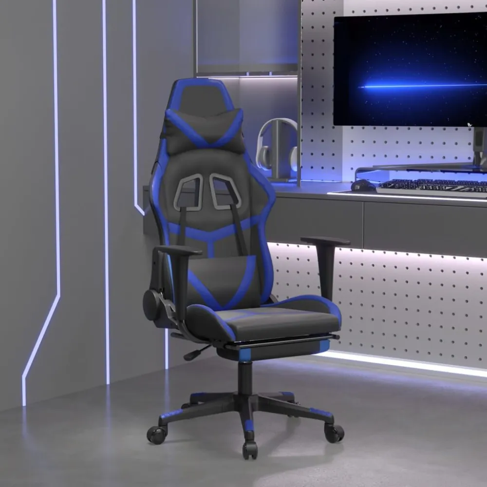 Sedia da Gaming con Poggiapiedi Nero e Blu Similpelle