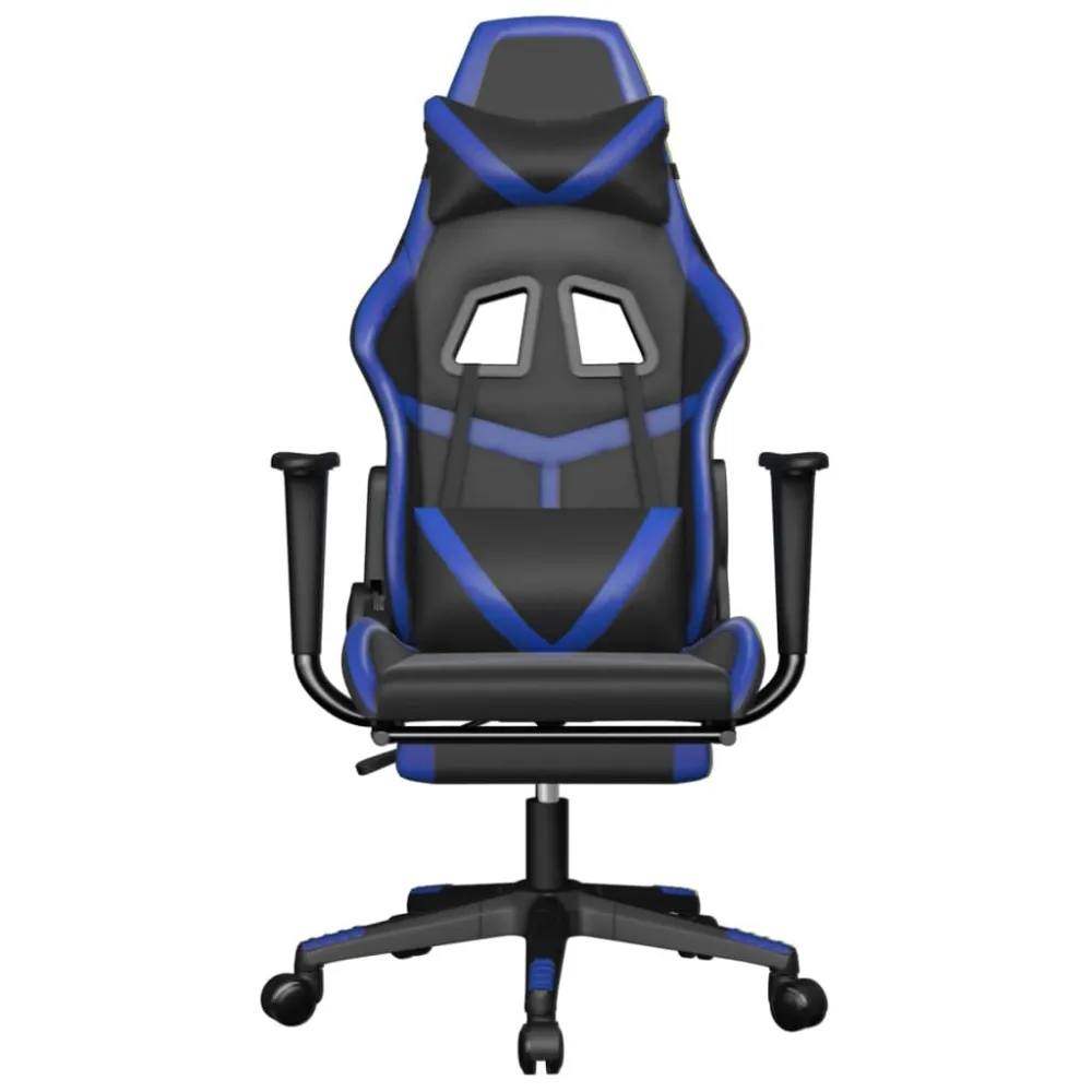 Sedia da Gaming con Poggiapiedi Nero e Blu Similpelle
