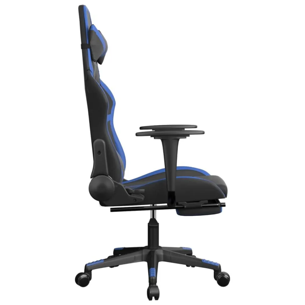 Sedia da Gaming con Poggiapiedi Nero e Blu Similpelle