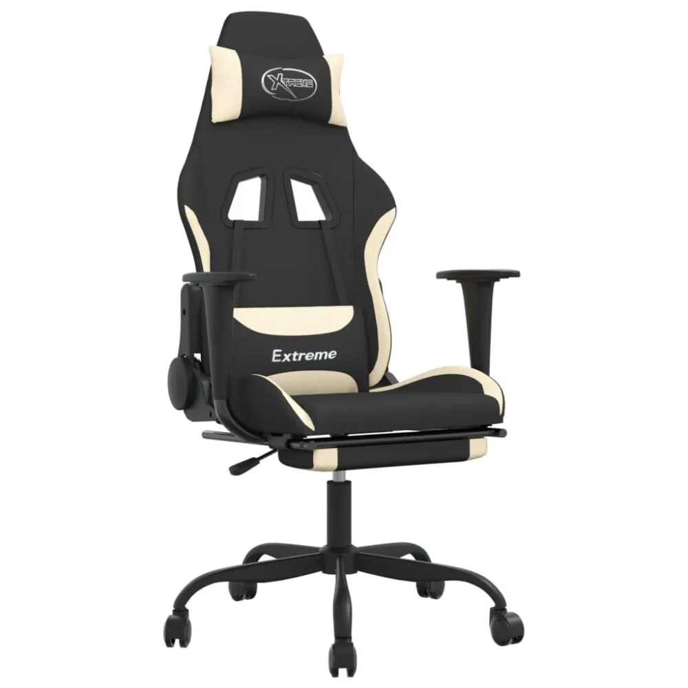 Sedia da Gaming con Poggiapiedi Nero e Crema Tessuto