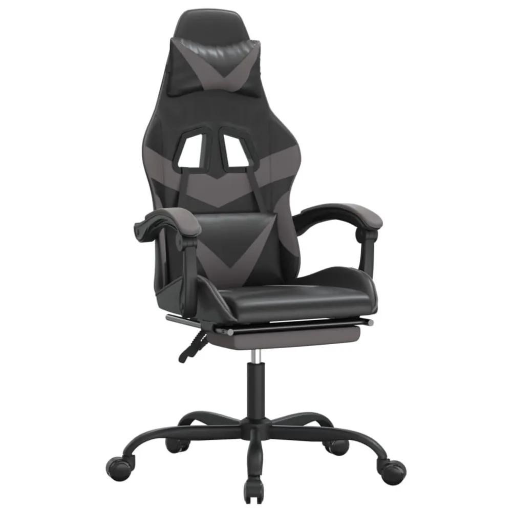 Sedia da Gaming con Poggiapiedi Nero e Grigio Similpelle