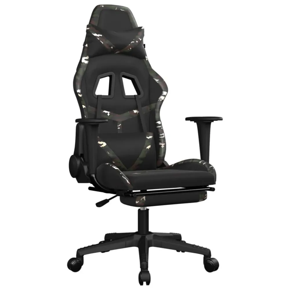Sedia da Gaming con Poggiapiedi Nero e Mimetico Similpelle