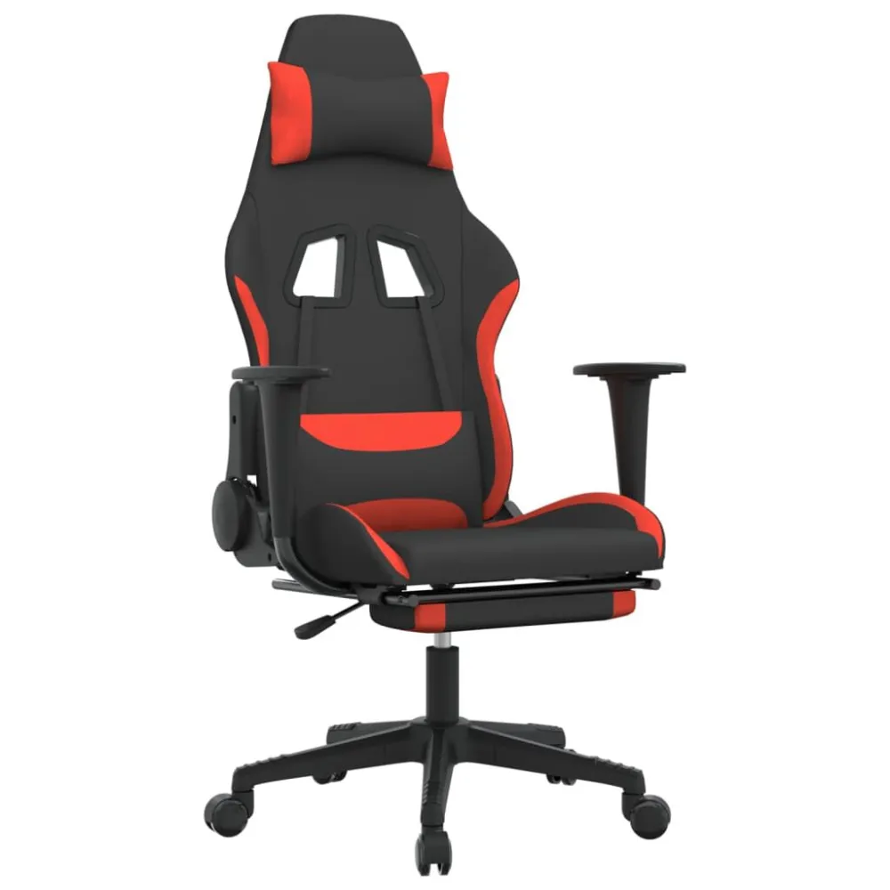 Sedia da Gaming con Poggiapiedi Rosso e Nero Tessuto