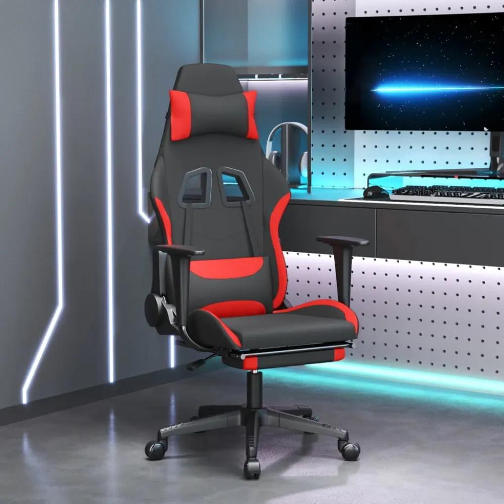 Sedia da Gaming con Poggiapiedi Rosso e Nero Tessuto