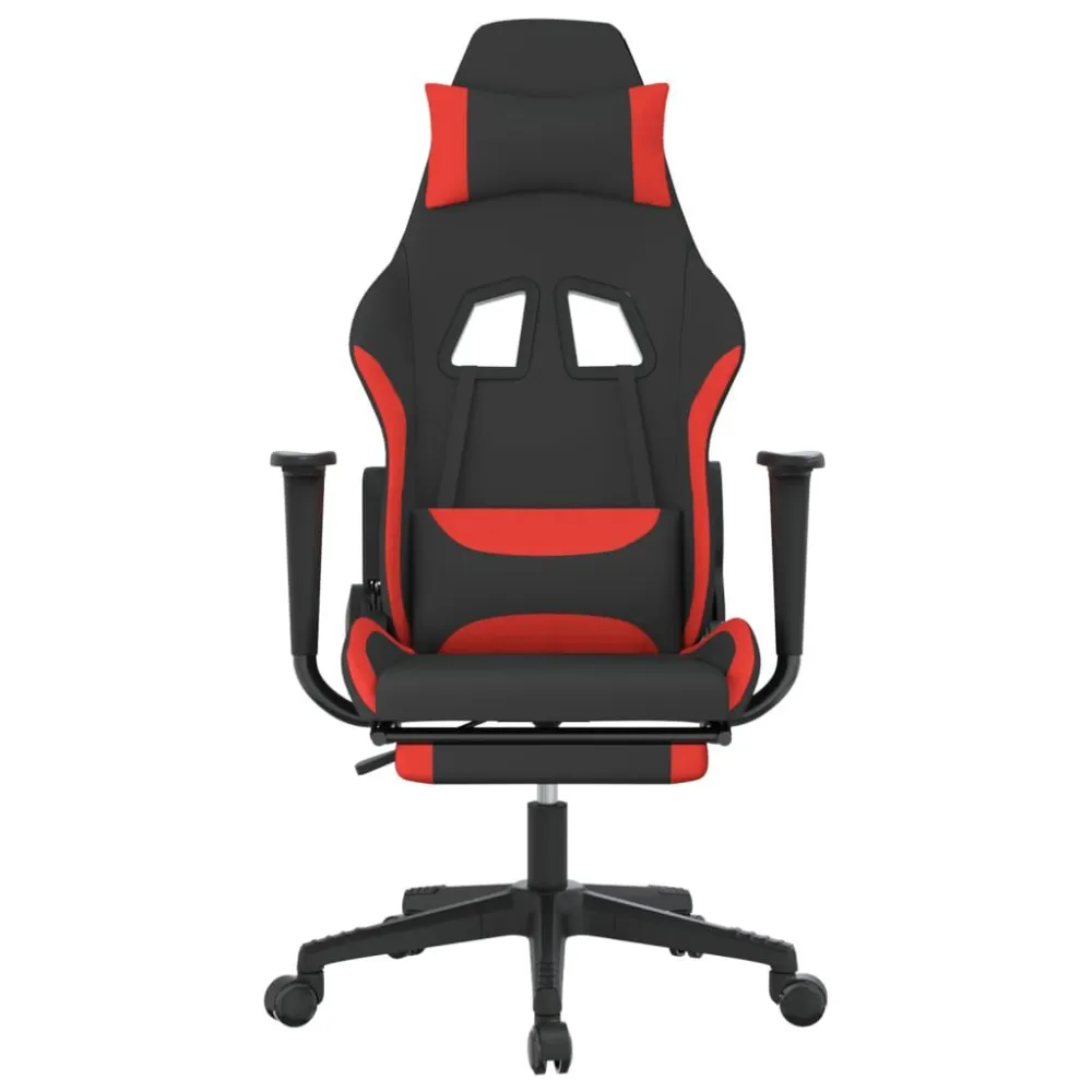 Sedia da Gaming con Poggiapiedi Rosso e Nero Tessuto