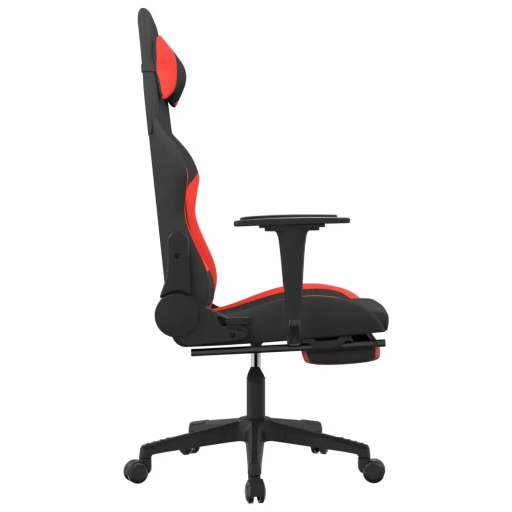 Sedia da Gaming con Poggiapiedi Rosso e Nero Tessuto