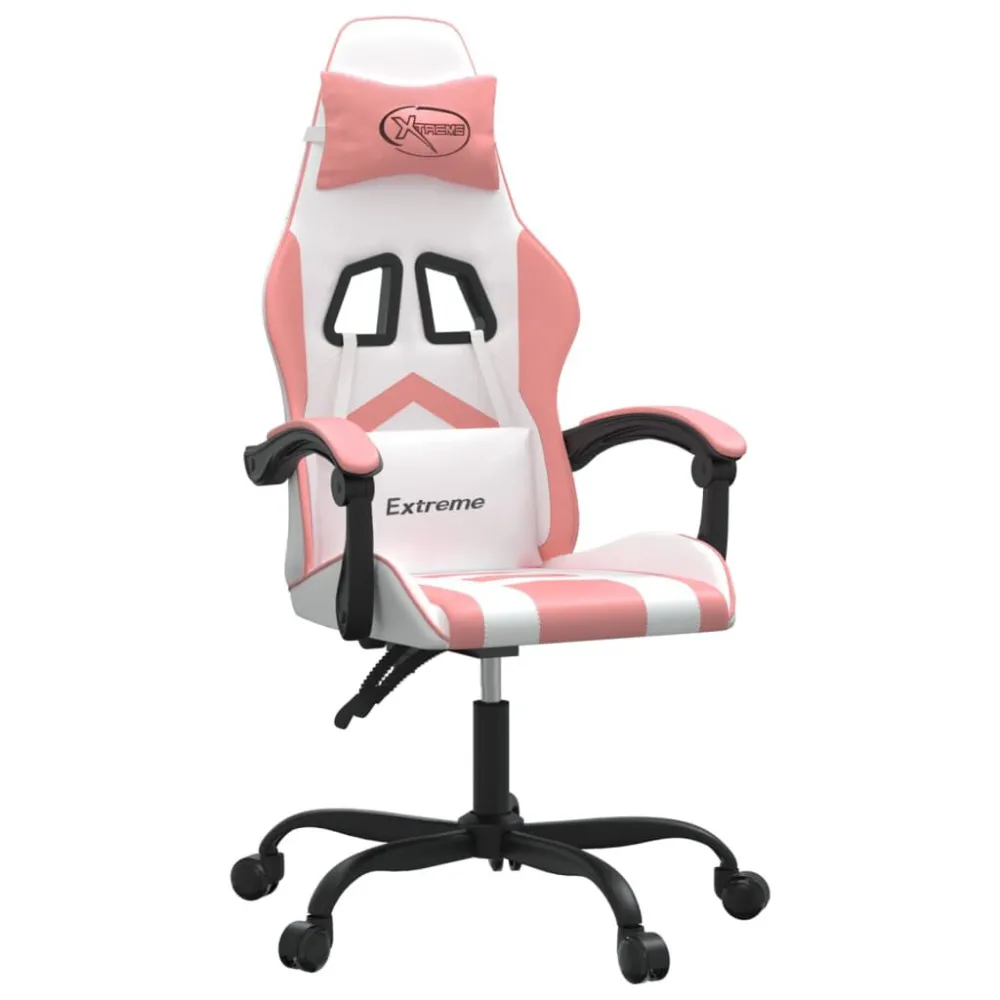 Sedia da Gaming Girevole Bianco e Rosa Similpelle