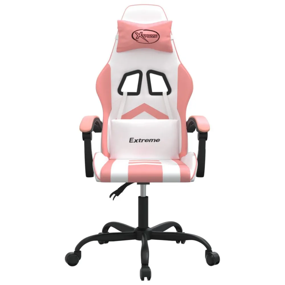 Sedia da Gaming Girevole Bianco e Rosa Similpelle