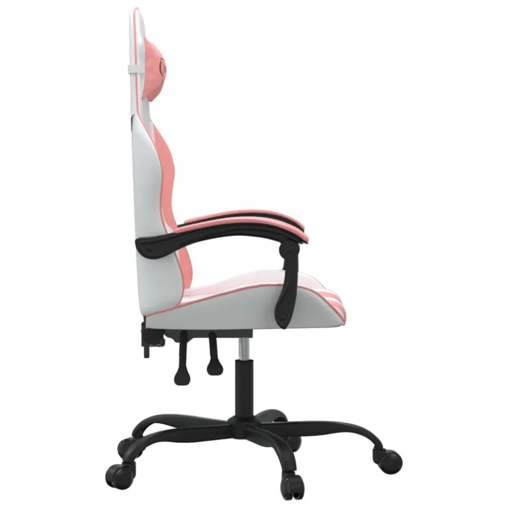 Sedia da Gaming Girevole Bianco e Rosa Similpelle
