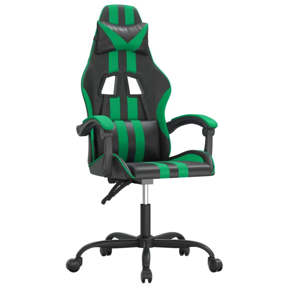 Sedia da Gaming Girevole Nera e Verde Similpelle