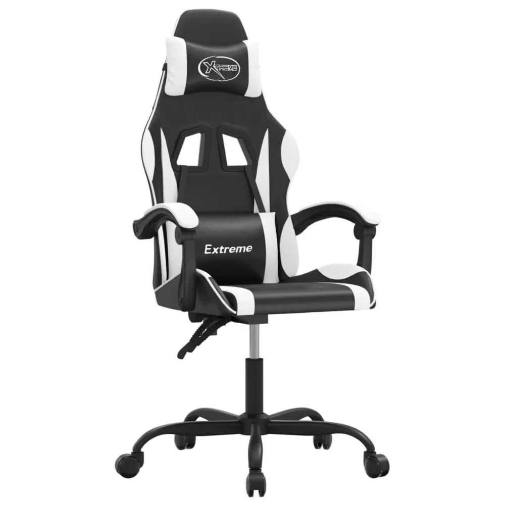 Sedia da Gaming Girevole Nero e Bianco Similpelle
