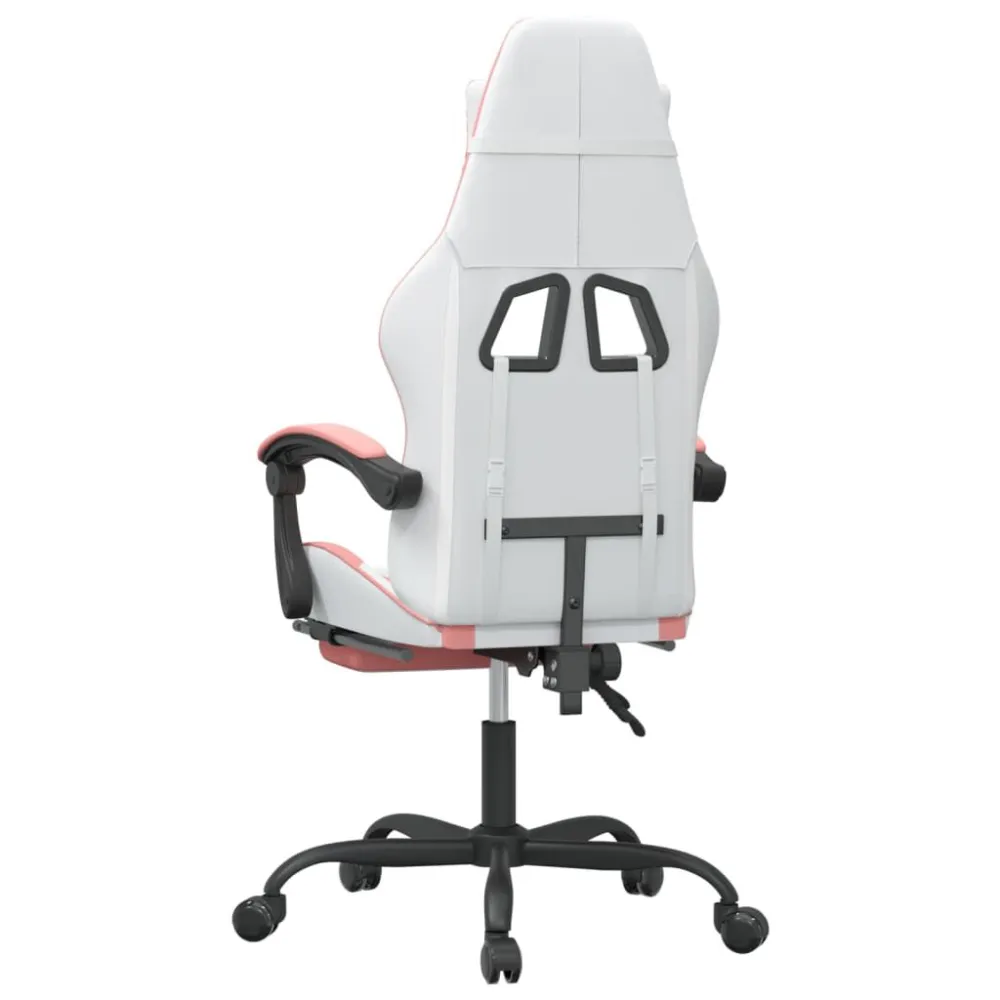 Sedia da Gaming Girevole Poggiapiedi Bianca e Rosa Similpelle