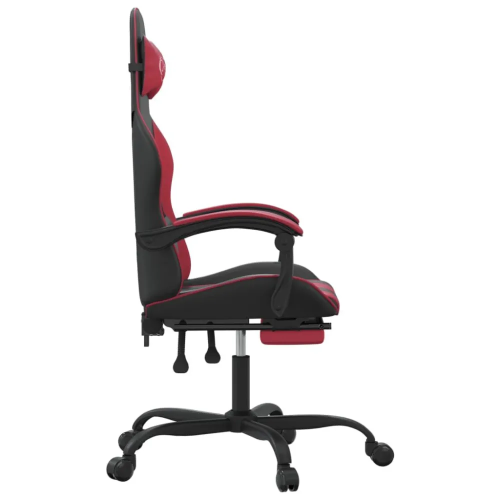 Sedia Gaming Girevole Poggiapiedi Nero e Rosso Vino Similpelle