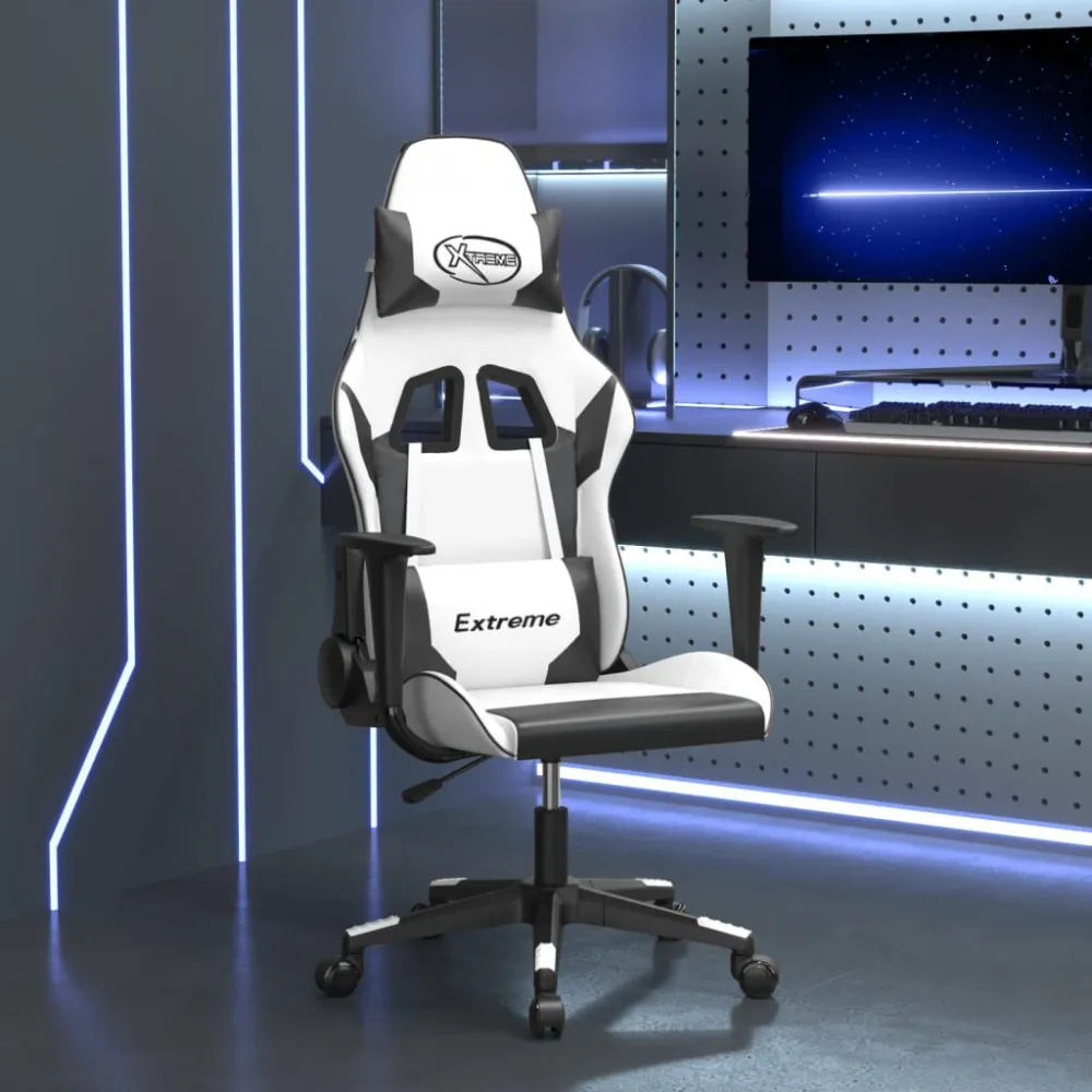 Sedia da Gaming Massaggiante Bianco e Nero Similpelle