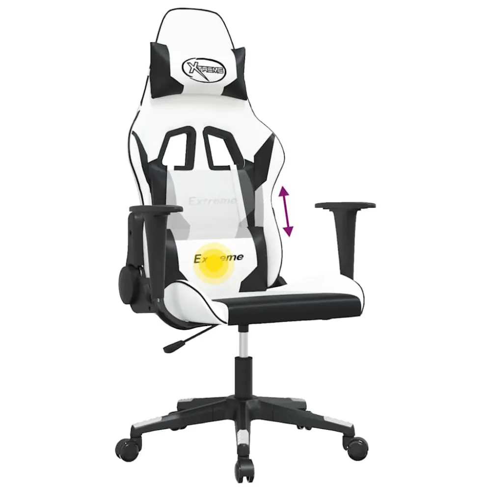 Sedia da Gaming Massaggiante Bianco e Nero Similpelle