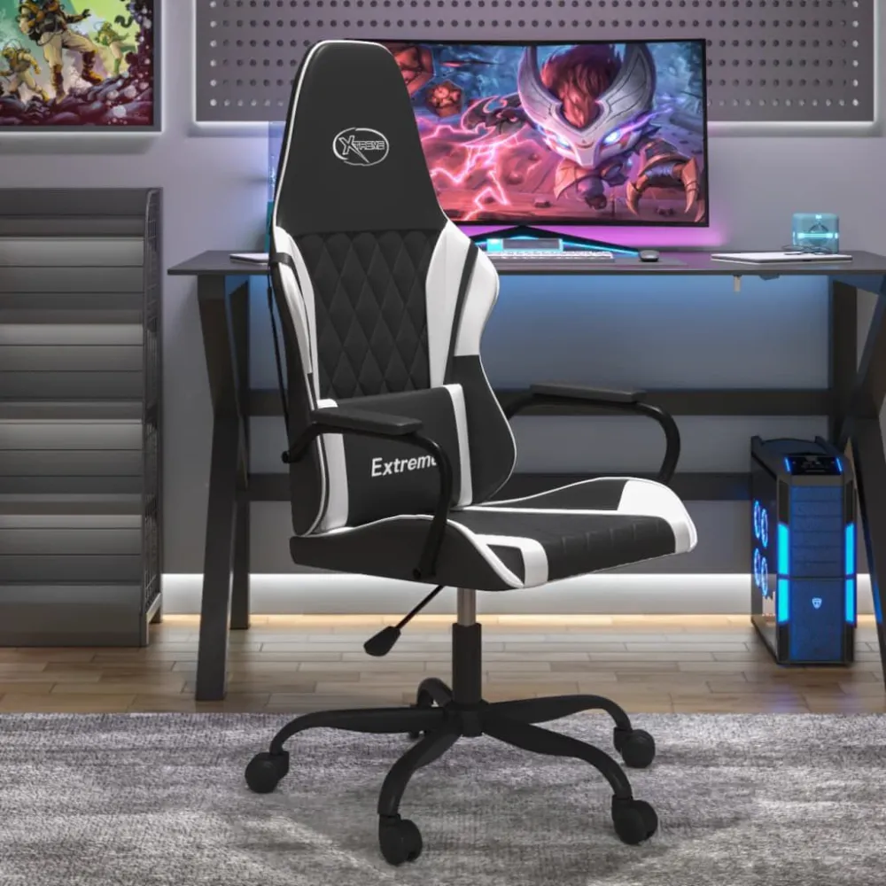 Sedia da Gaming Massaggiante Nera e Bianca Similpelle