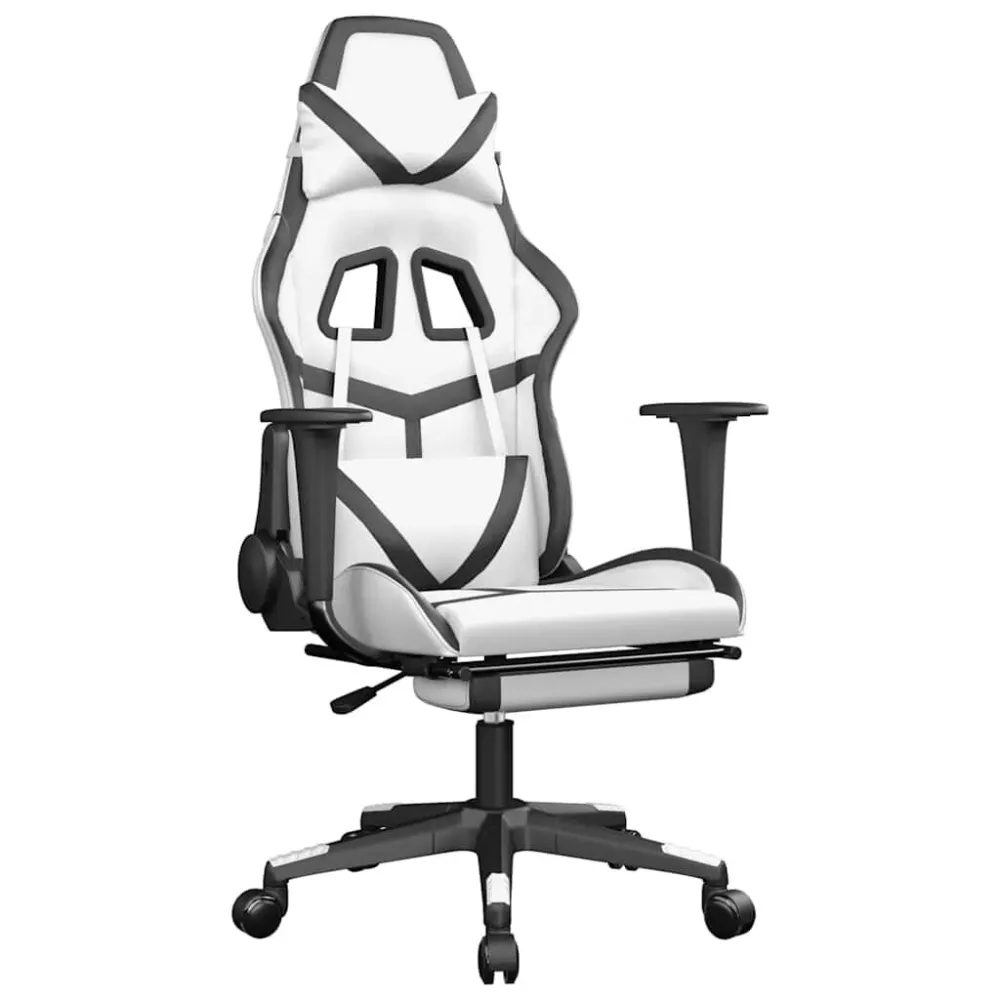 Sedia da Gaming Massaggio Poggiapiedi Bianco e Nero Similpelle