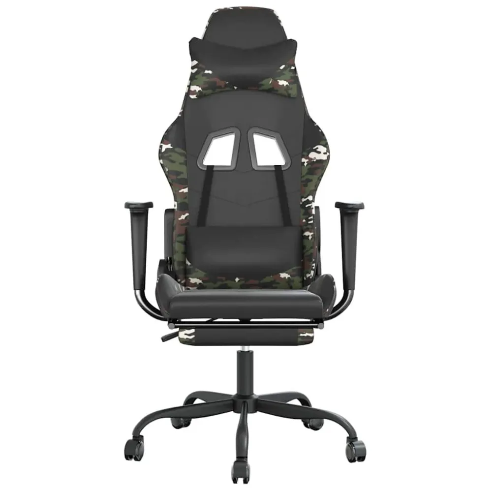 Sedia Gaming Massaggio Poggiapiedi Nero e Mimetico Similpelle