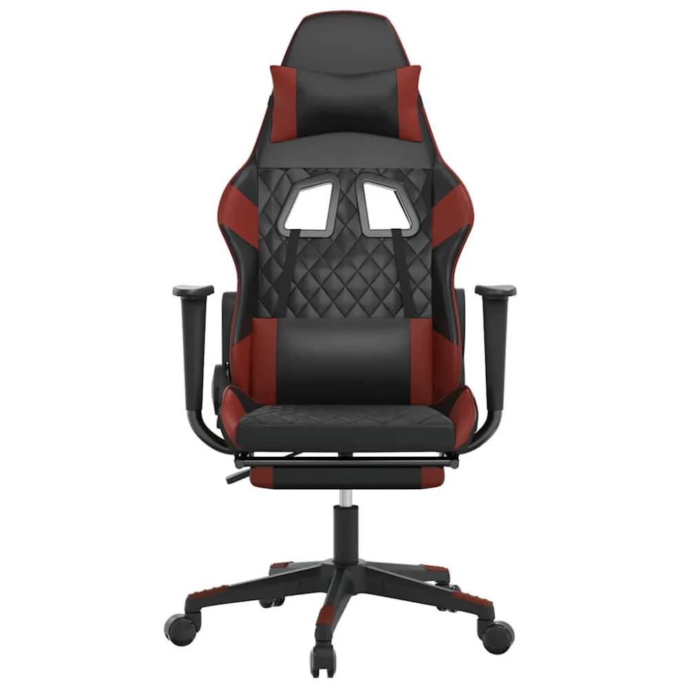 Sedia Gaming Massaggio Poggiapiedi Nero e Rosso Vino Similpelle