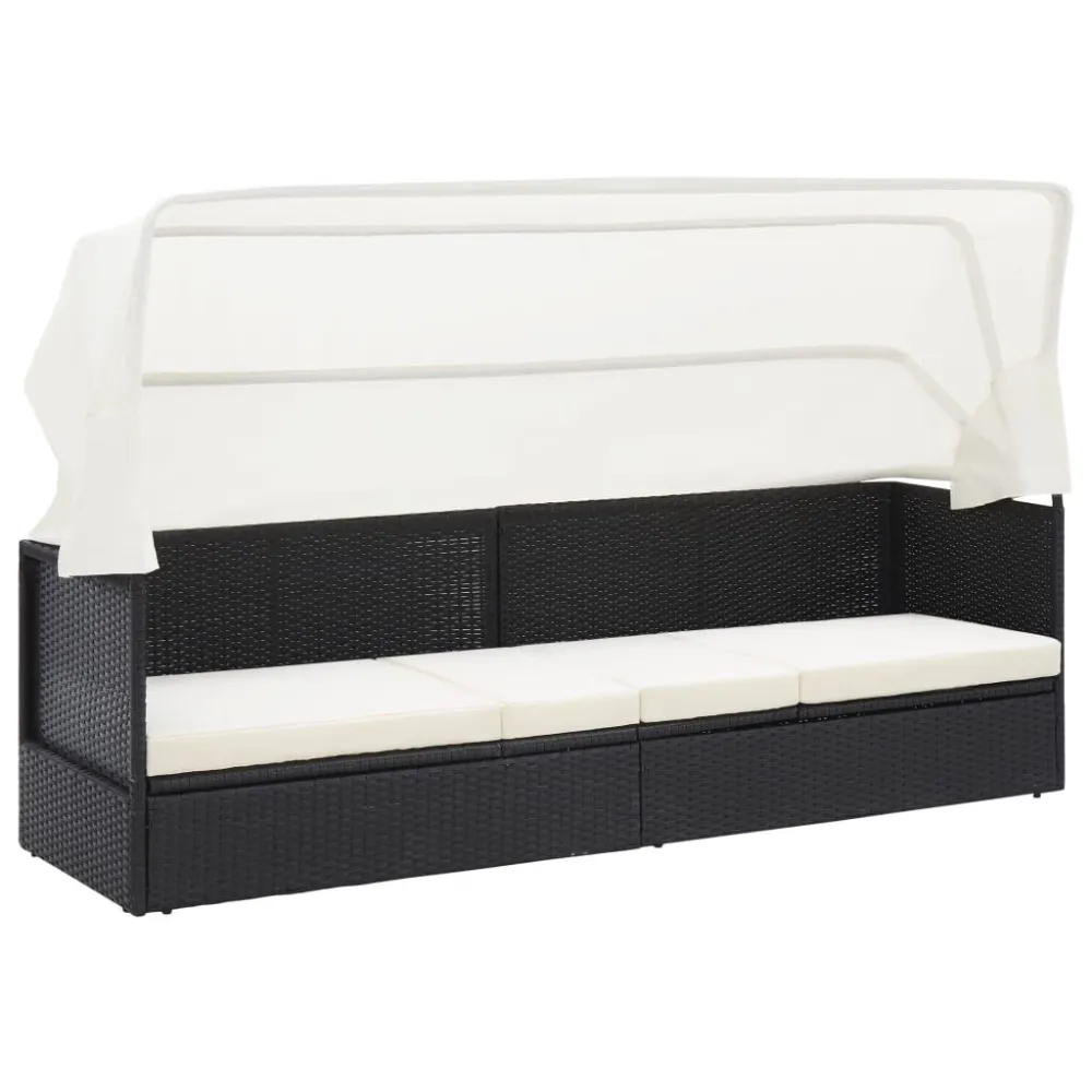 Divano da Giardino con Tettoia Polyrattan Nero