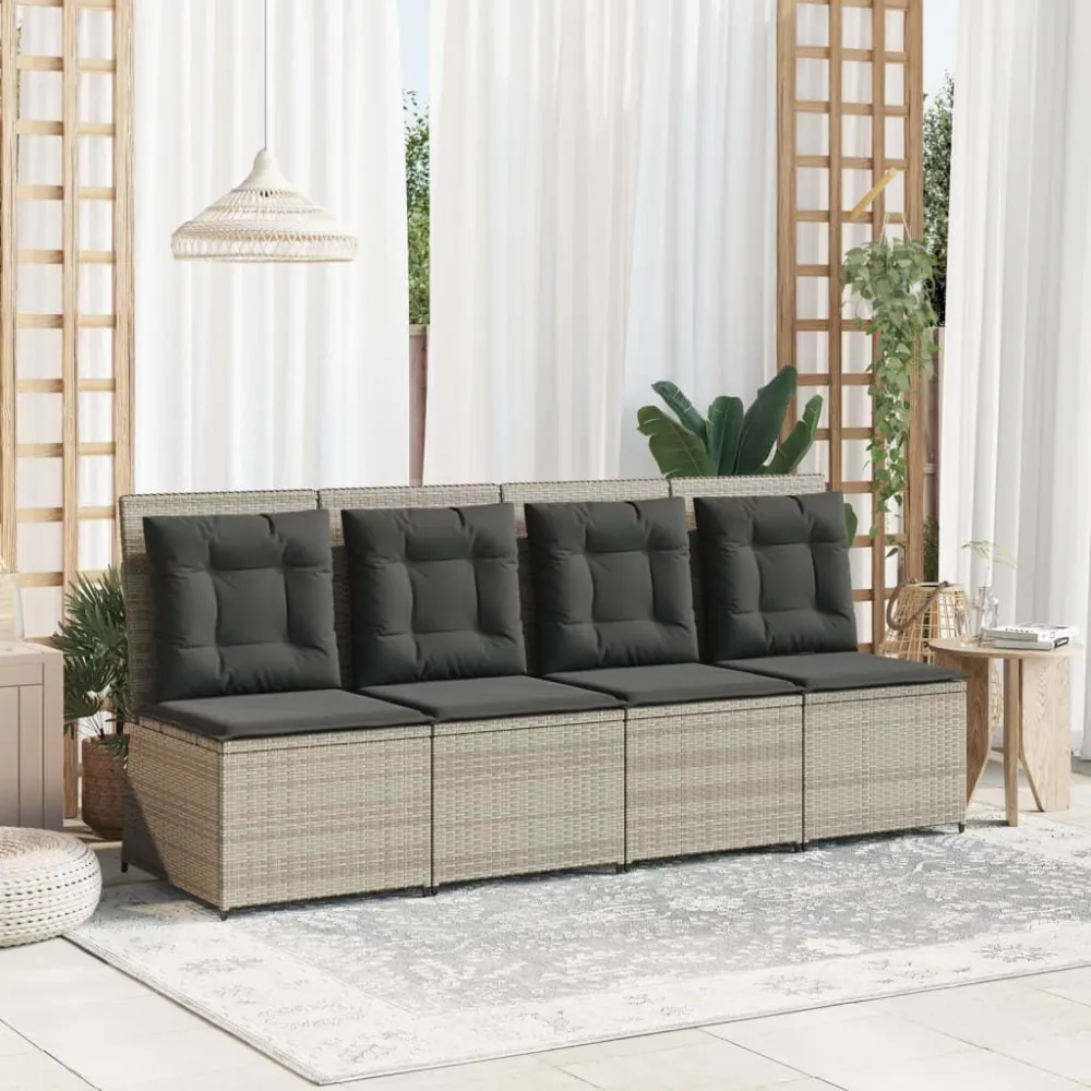 Divano Reclinabile Giardino Cuscini Grigio Trasparente Polyrattan