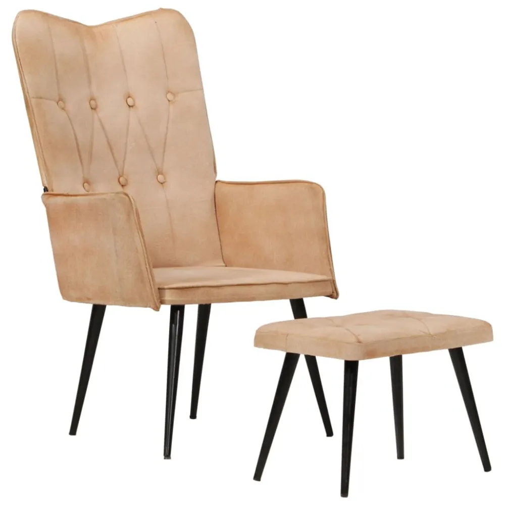 Poltrona Wingback con Poggiapiedi Crema Tela