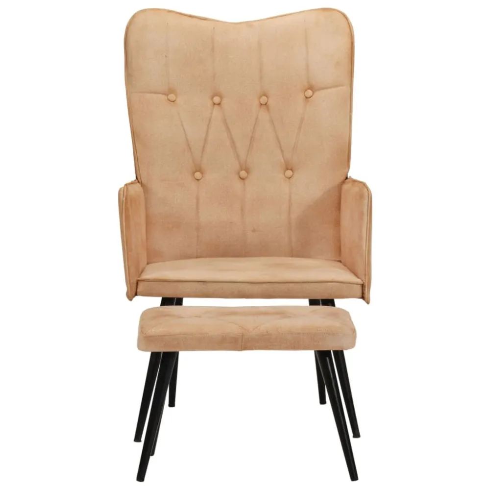 Poltrona Wingback con Poggiapiedi Crema Tela